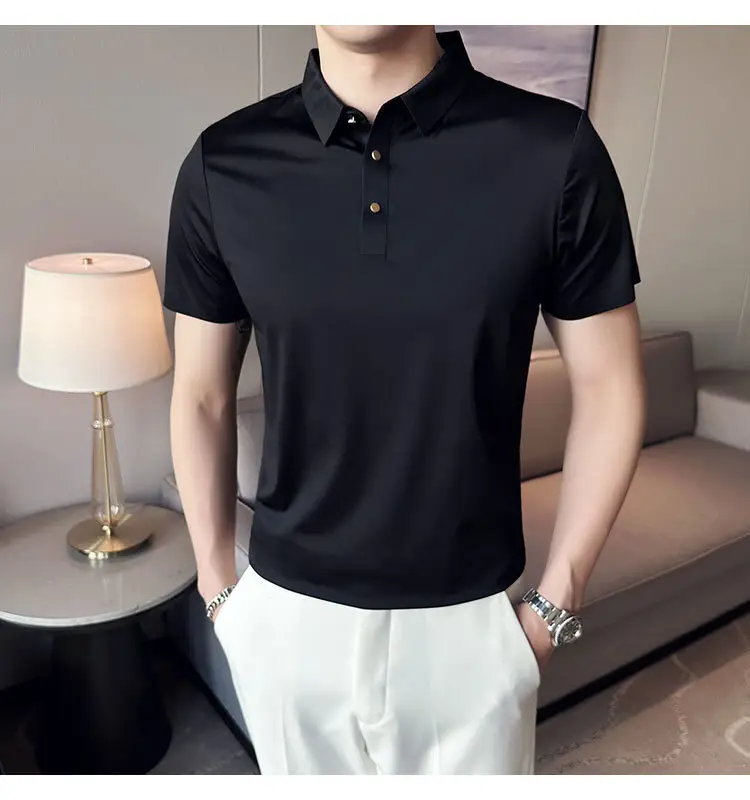 Men's Light Pink Short Sleeve Polo Shirt Business Casual Wear — feature 28
