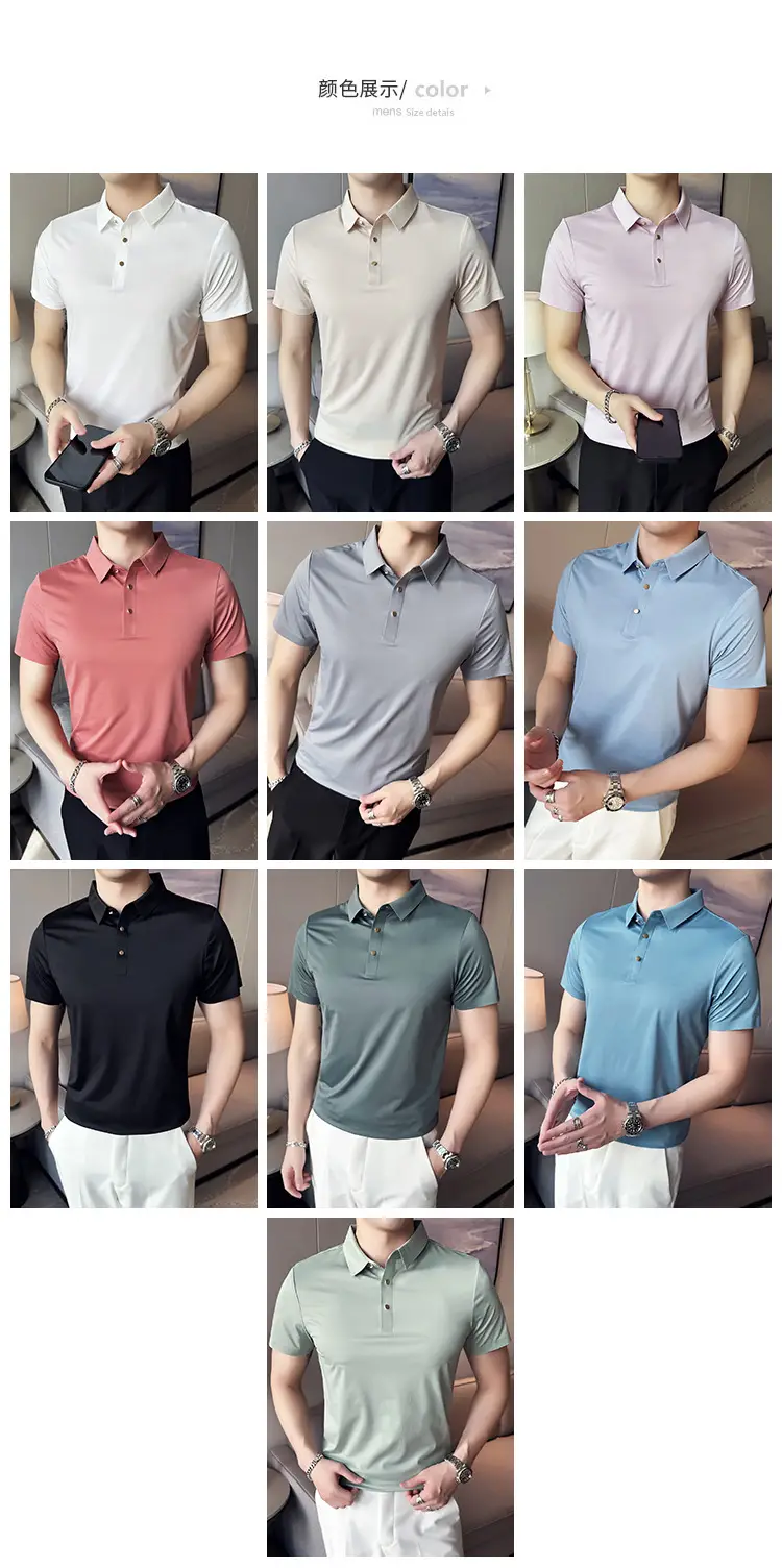 Men's Light Pink Short Sleeve Polo Shirt Business Casual Wear — feature 3