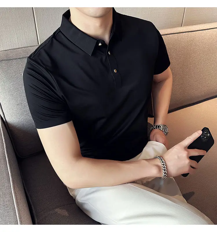 Men's Light Pink Short Sleeve Polo Shirt Business Casual Wear — feature 30