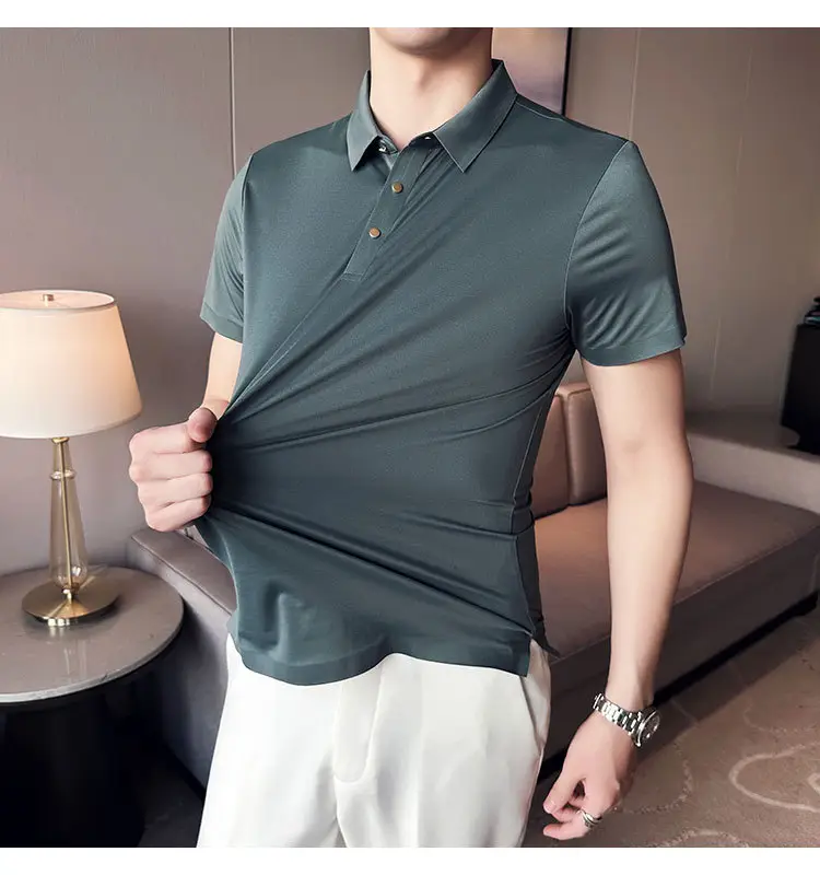 Men's Light Pink Short Sleeve Polo Shirt Business Casual Wear — feature 33