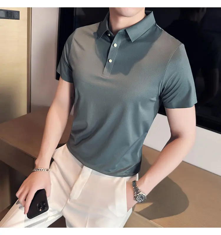 Men's Light Pink Short Sleeve Polo Shirt Business Casual Wear — feature 34