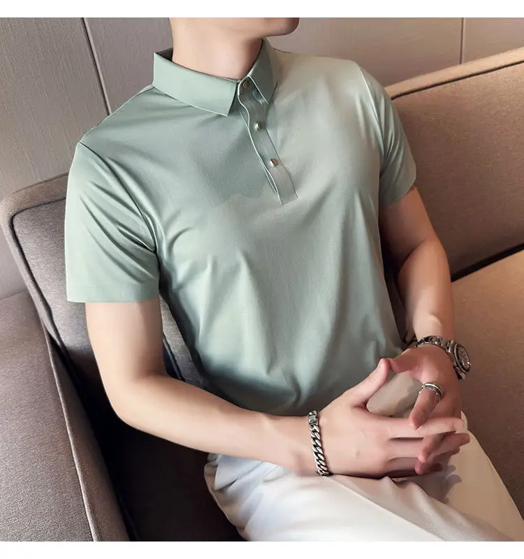Men's Light Pink Short Sleeve Polo Shirt Business Casual Wear — feature 39