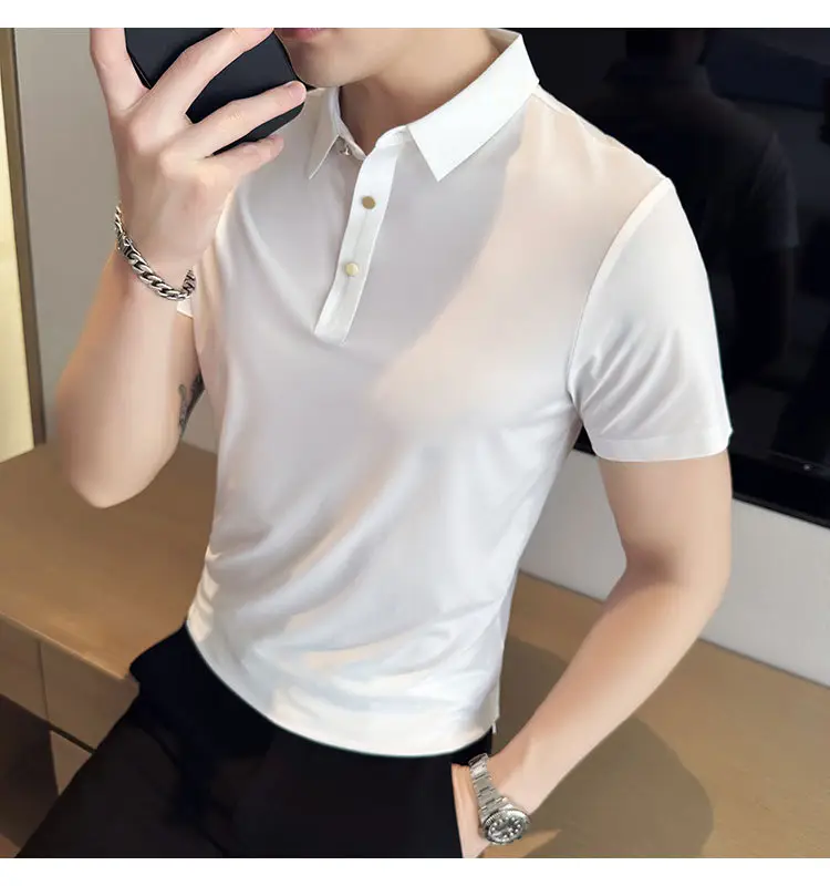Men's Light Pink Short Sleeve Polo Shirt Business Casual Wear — feature 6