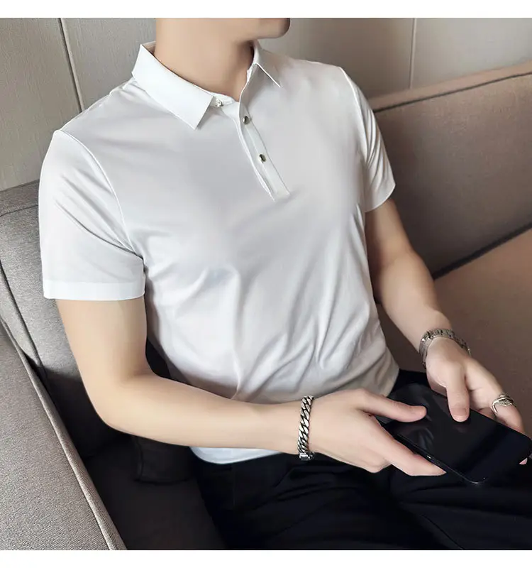 Men's Light Pink Short Sleeve Polo Shirt Business Casual Wear — feature 7