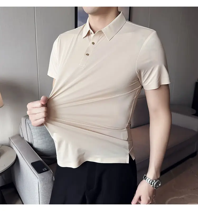 Men's Light Pink Short Sleeve Polo Shirt Business Casual Wear — feature 9