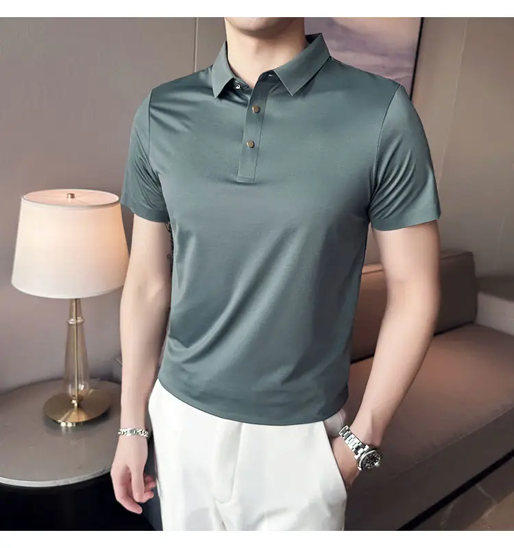 Men's Light Pink Short Sleeve Polo Shirt Business Casual Wear