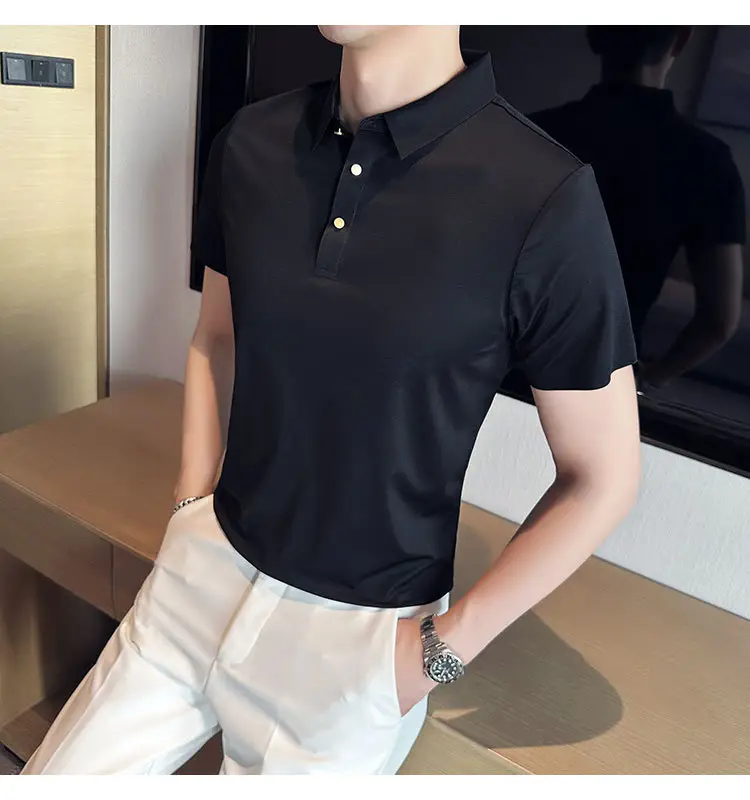Men's Light Pink Short Sleeve Polo Shirt Business Casual Wear