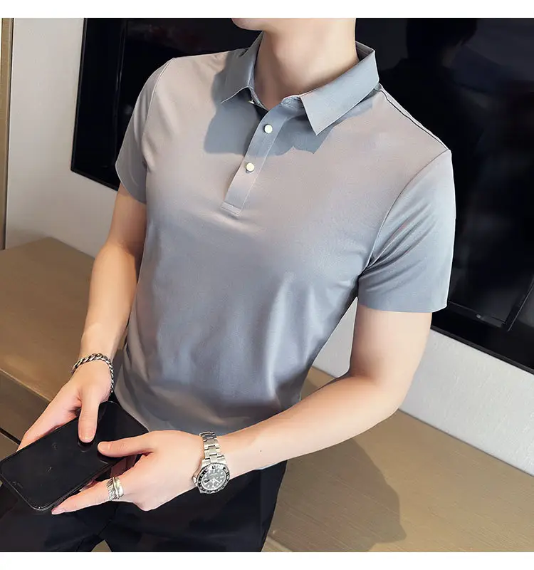 Men's Light Pink Short Sleeve Polo Shirt Business Casual Wear