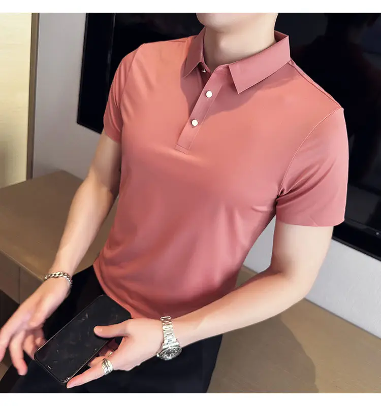 Men's Light Pink Short Sleeve Polo Shirt Business Casual Wear