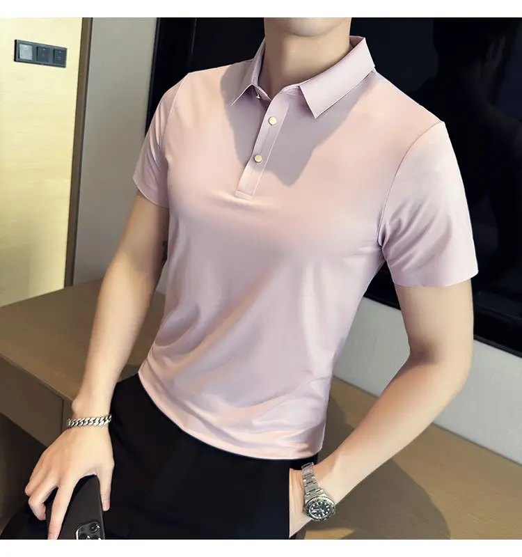 Men's Light Pink Short Sleeve Polo Shirt Business Casual Wear
