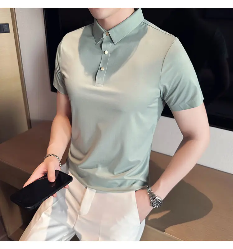 Men's Light Pink Short Sleeve Polo Shirt Business Casual Wear