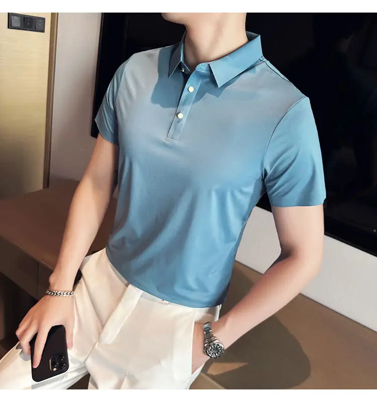 Men's Light Pink Short Sleeve Polo Shirt Business Casual Wear