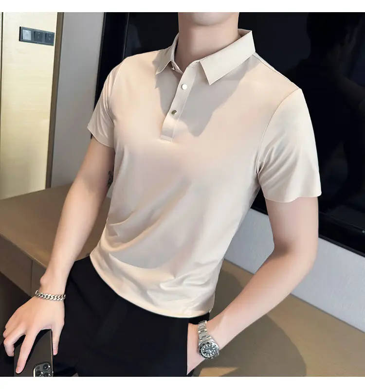 Men's Light Pink Short Sleeve Polo Shirt Business Casual Wear