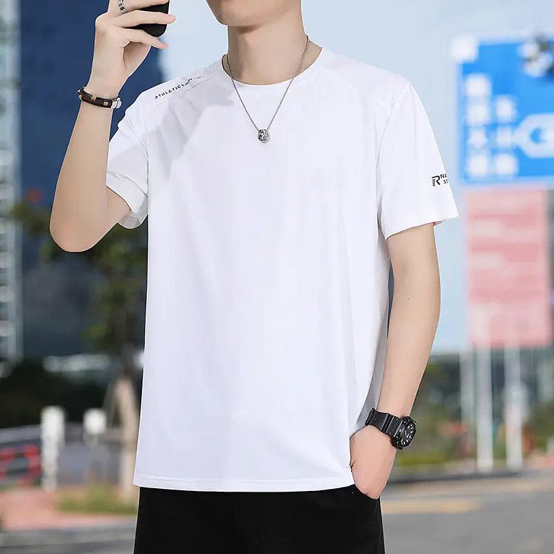 Men's White Half-Sleeve T-Shirt Large Quick-Drying - Image 8