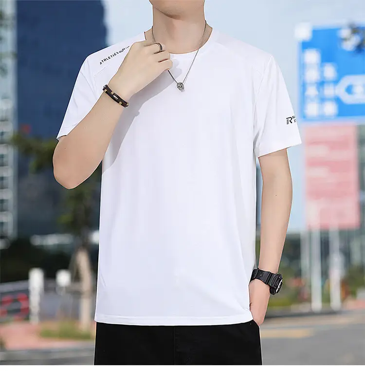 Men's White Half-Sleeve T-Shirt Large Quick-Drying — feature 19