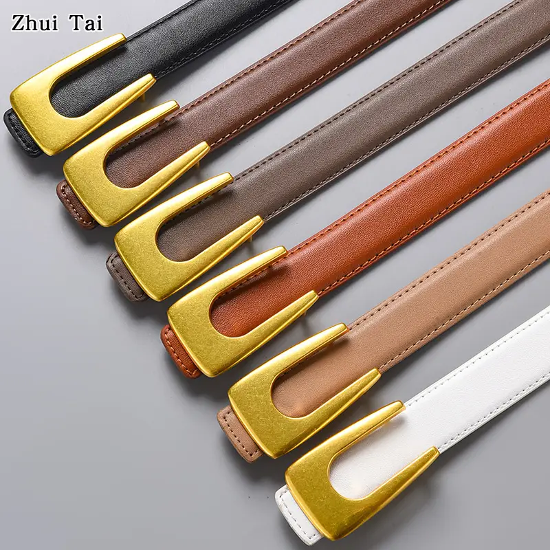 White Leather Belt with Gold Plate Buckle - Image 13