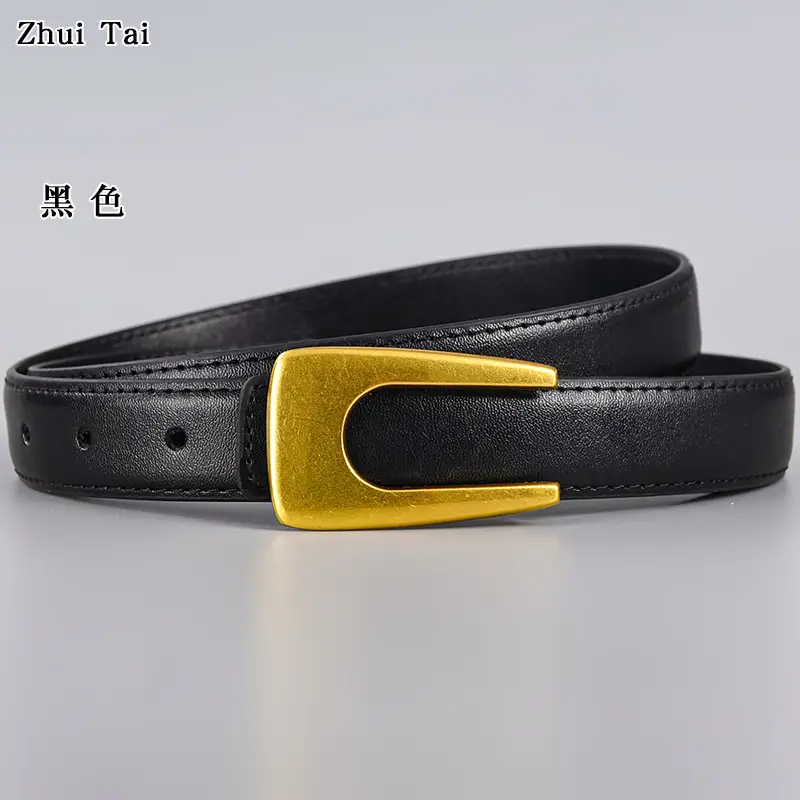 White Leather Belt with Gold Plate Buckle - Image 15