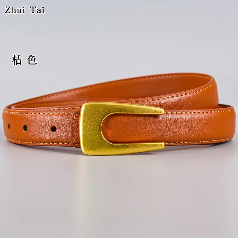 White Leather Belt with Gold Plate Buckle - Image 16