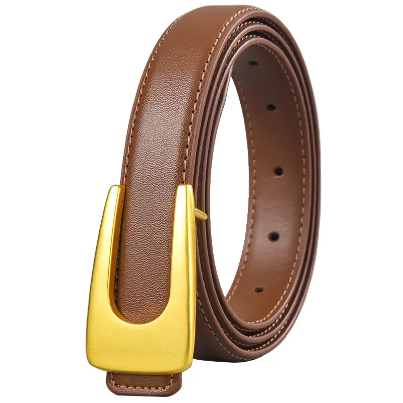 White Leather Belt with Gold Plate Buckle - Image 17