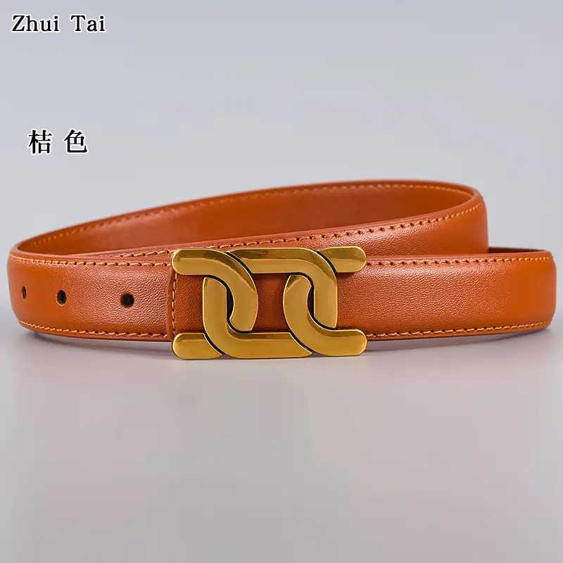 Women's Black Leather Buckle Belt with Gold Logo - Image 14