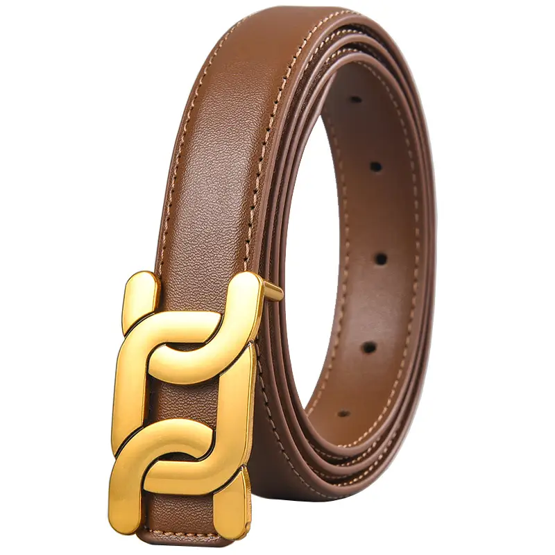 Women's Black Leather Buckle Belt with Gold Logo - Image 17