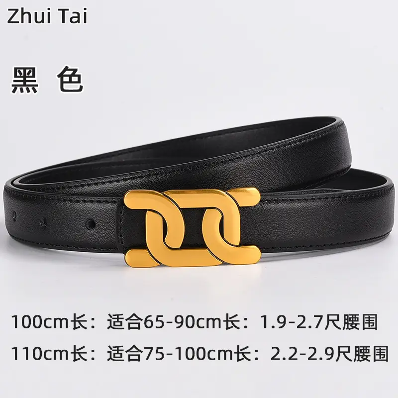 Women's Black Leather Buckle Belt with Gold Logo ā feature 12
