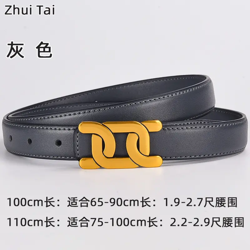 Women's Black Leather Buckle Belt with Gold Logo ā feature 13