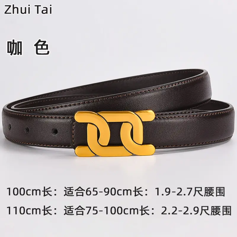 Women's Black Leather Buckle Belt with Gold Logo ā feature 16