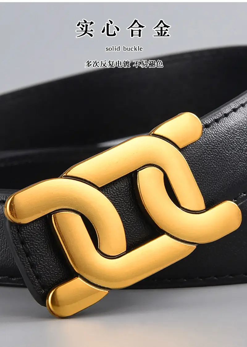 Women's Black Leather Buckle Belt with Gold Logo ā feature 6