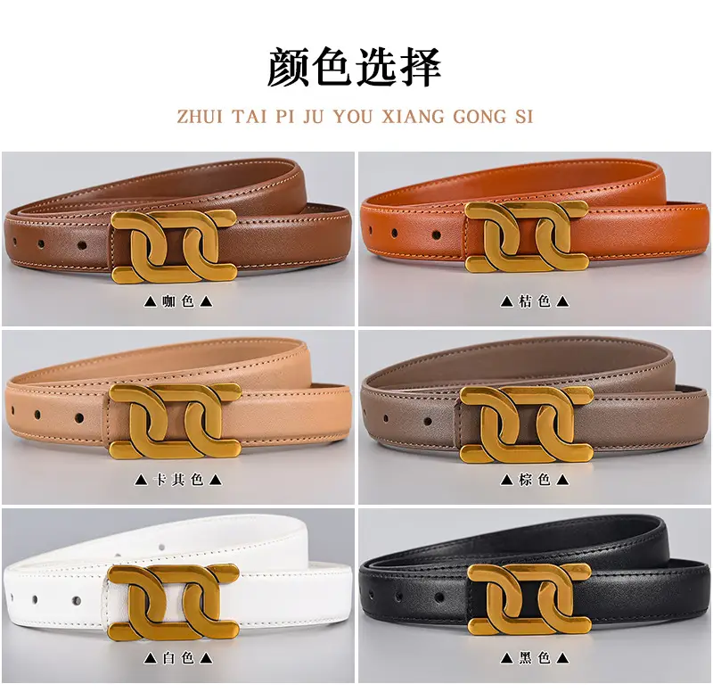 Women's Black Leather Buckle Belt with Gold Logo ā feature 8