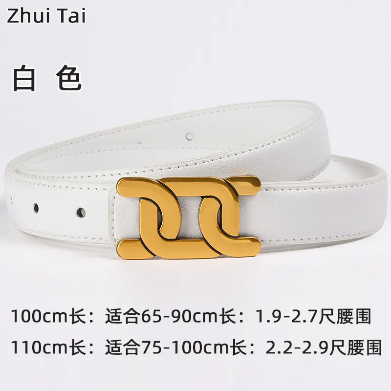 Women's Black Leather Buckle Belt with Gold Logo - Image 2