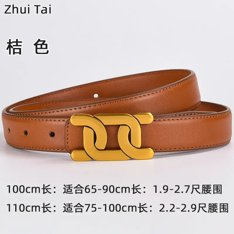Women's Black Leather Buckle Belt with Gold Logo - Image 3