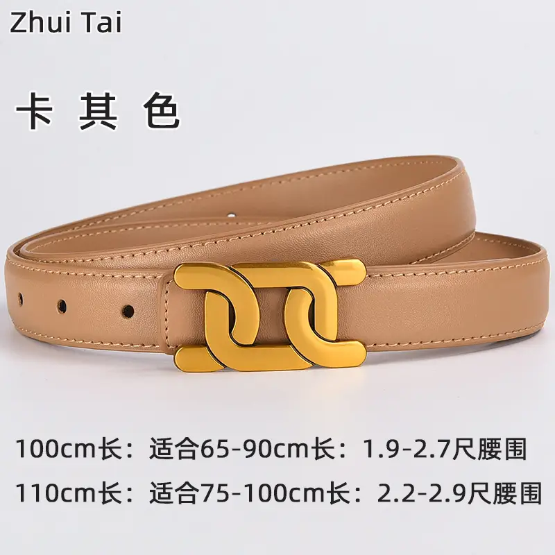 Women's Black Leather Buckle Belt with Gold Logo - Image 5