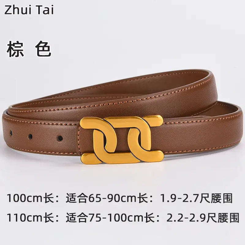 Women's Black Leather Buckle Belt with Gold Logo - Image 6