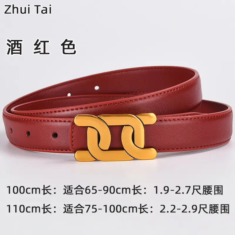 Women's Black Leather Buckle Belt with Gold Logo - Image 8