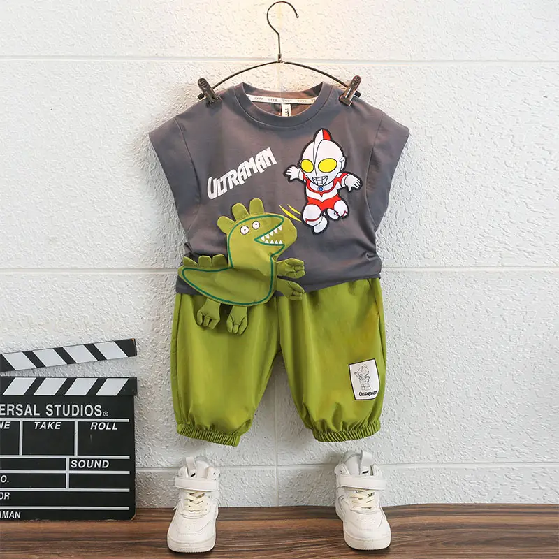 Ultraman Boys Cotton Suit Green Shorts White T Shirt - Image 2