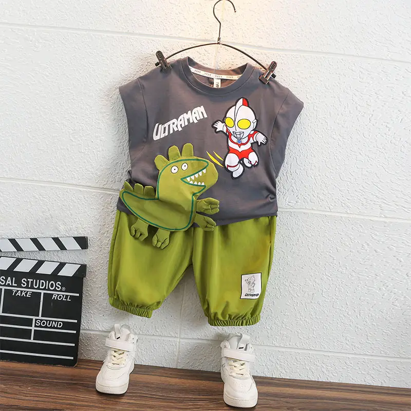 Ultraman Boys Cotton Suit Green Shorts White T Shirt - Image 3
