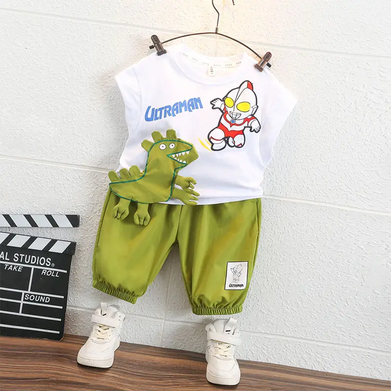 Ultraman Boys Cotton Suit Green Shorts White T Shirt - Image 4