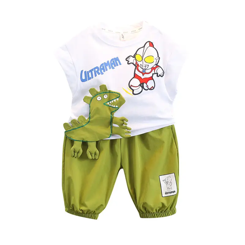 Ultraman Boys Cotton Suit Green Shorts White T Shirt - Image 5