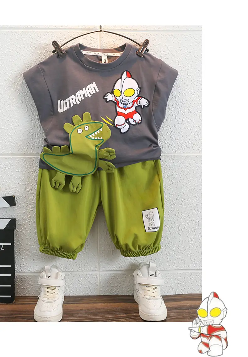 Ultraman Boys Cotton Suit Green Shorts White T Shirt — feature 12