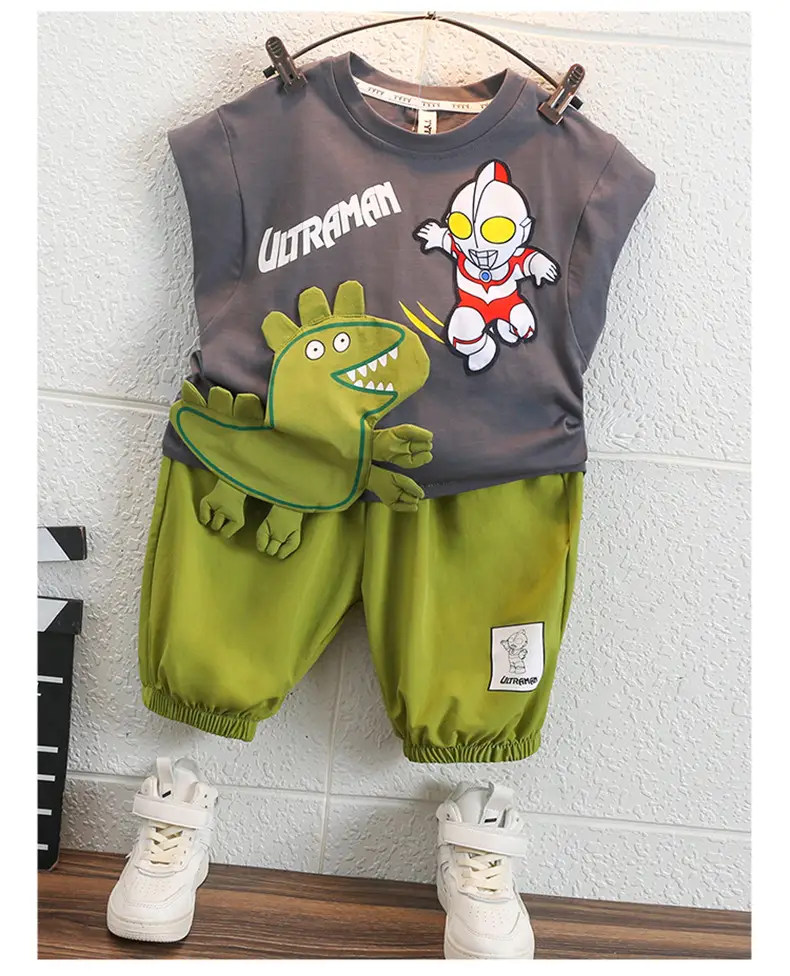 Ultraman Boys Cotton Suit Green Shorts White T Shirt — feature 13