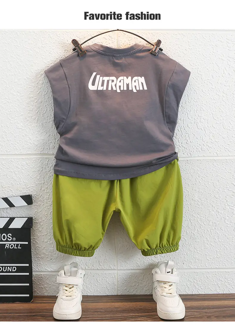 Ultraman Boys Cotton Suit Green Shorts White T Shirt — feature 14