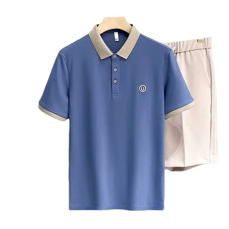 2023 Men's White Embroidered Polo Shirt with Grey Shorts - Image 6