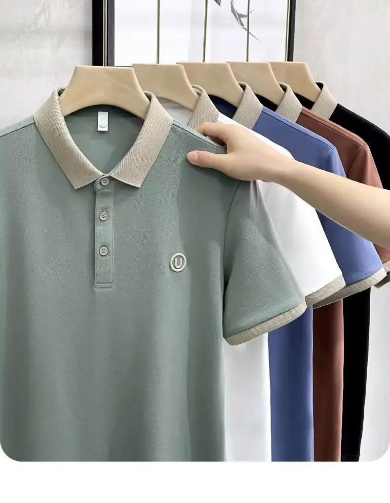 2023 Men's White Embroidered Polo Shirt with Grey Shorts — feature 1