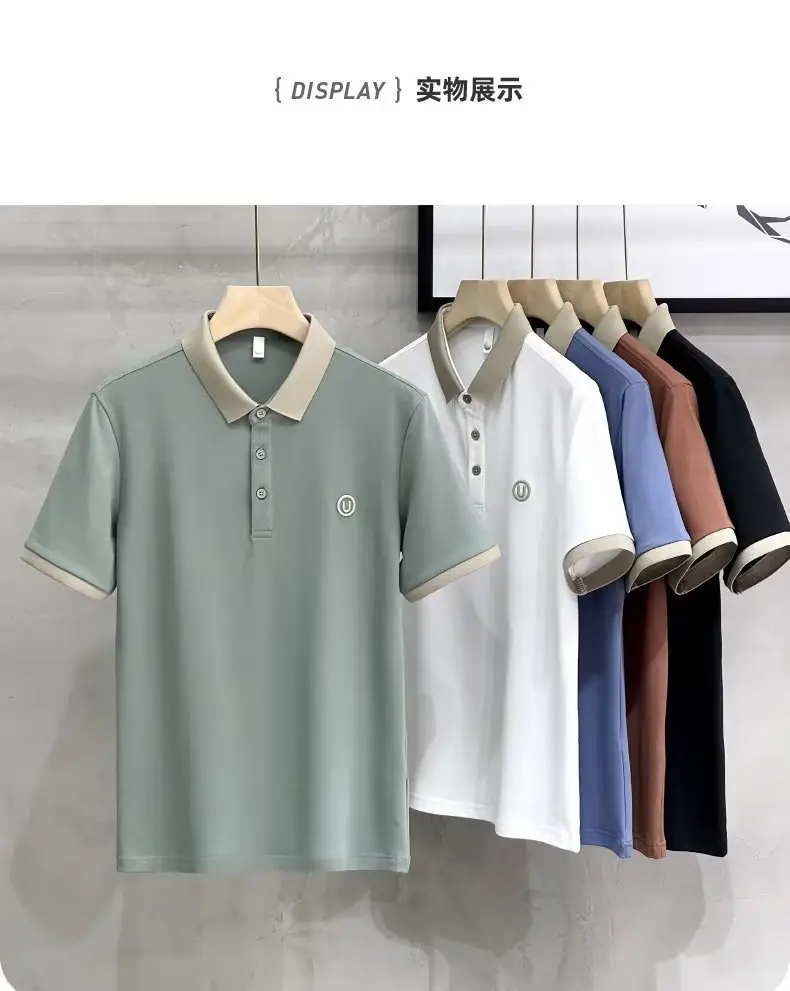 2023 Men's White Embroidered Polo Shirt with Grey Shorts — feature 10