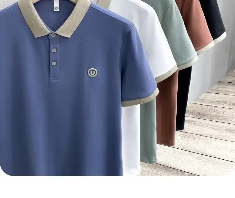 2023 Men's White Embroidered Polo Shirt with Grey Shorts — feature 13