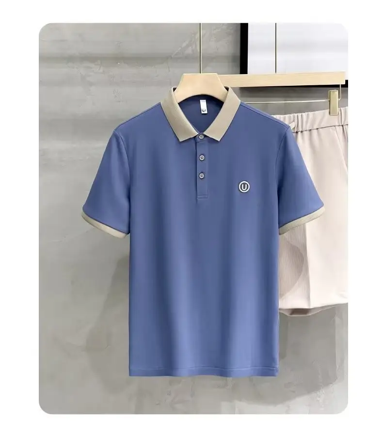 2023 Men's White Embroidered Polo Shirt with Grey Shorts — feature 14