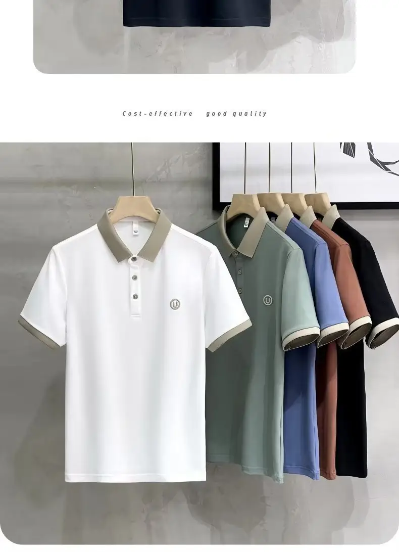 2023 Men's White Embroidered Polo Shirt with Grey Shorts — feature 18