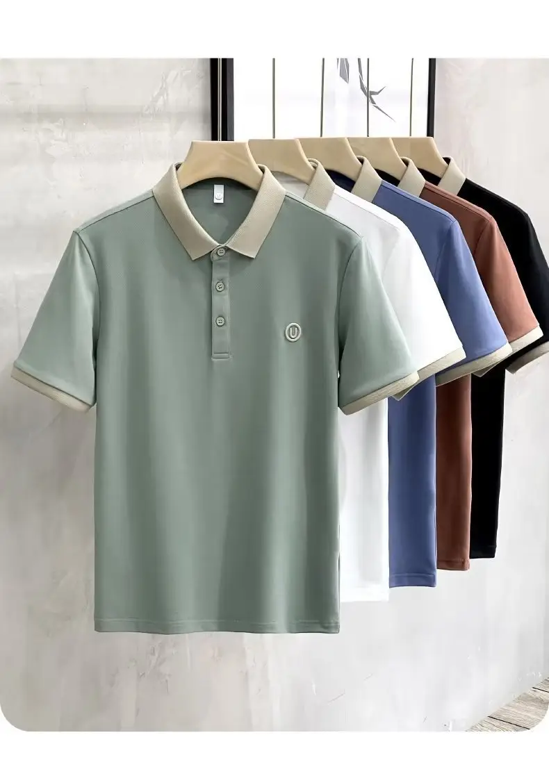 2023 Men's White Embroidered Polo Shirt with Grey Shorts — feature 2