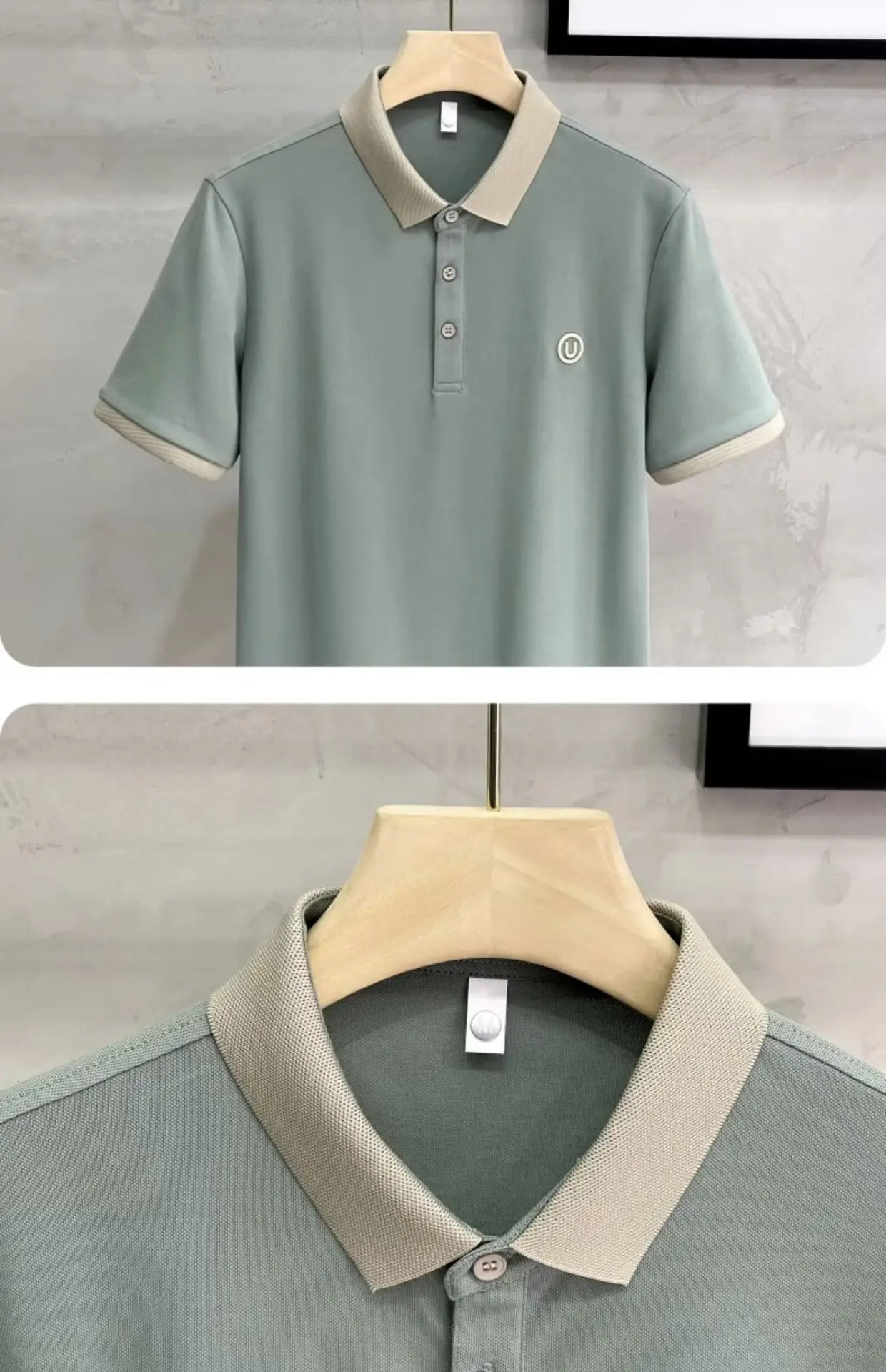 2023 Men's White Embroidered Polo Shirt with Grey Shorts — feature 22